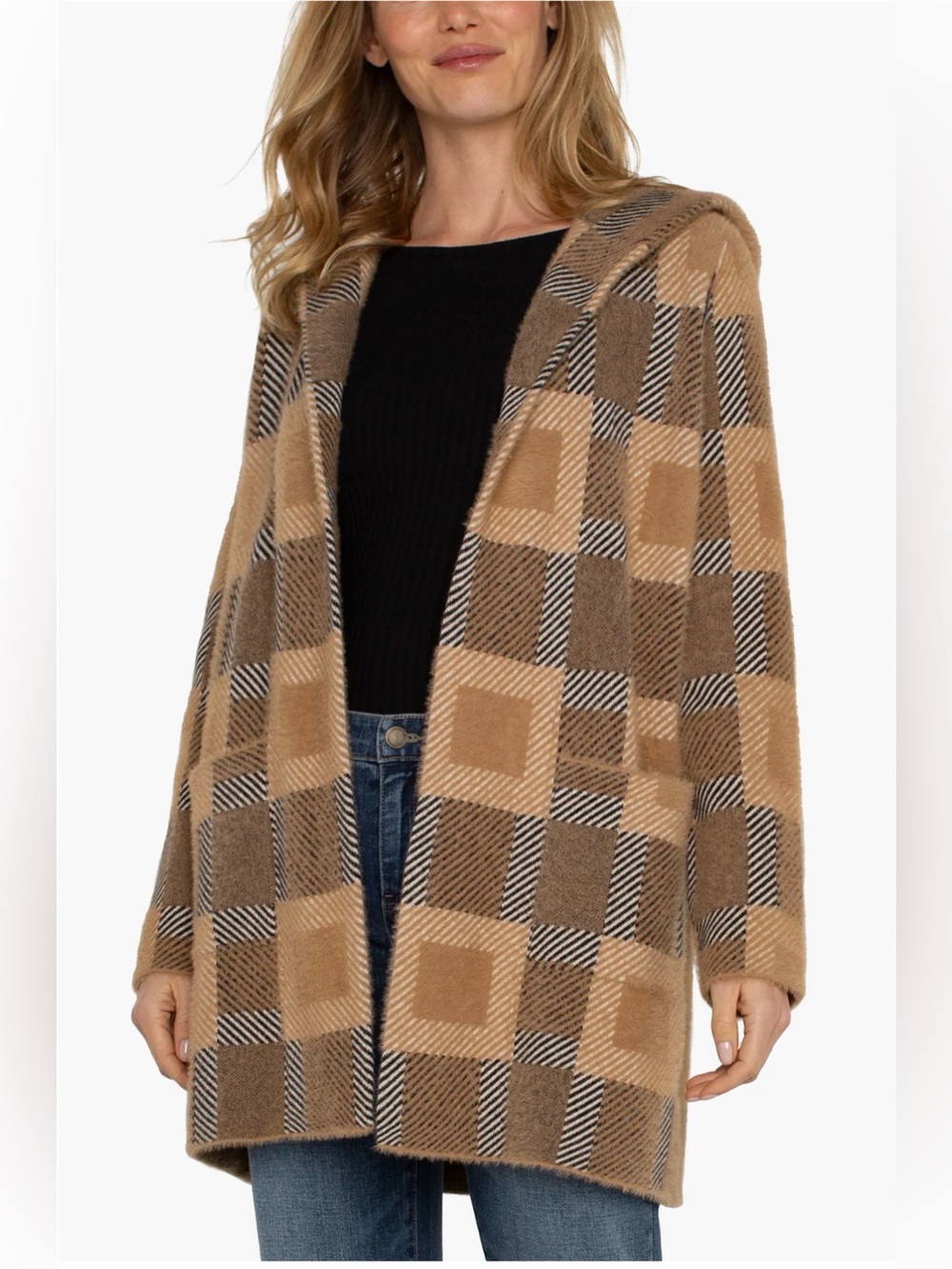 Liverpool Plaid Open Front Longline Coatigan size Large
